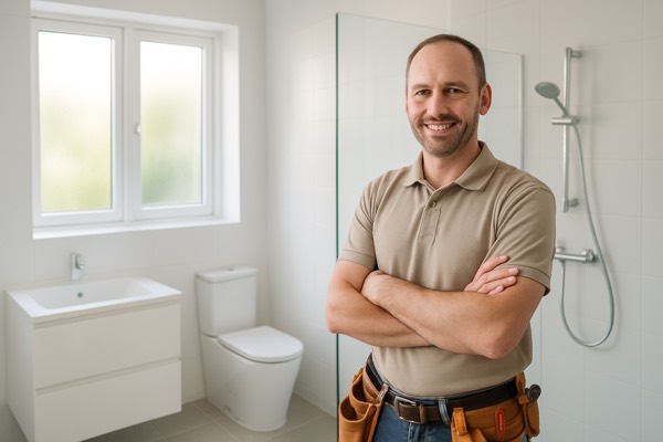 Glazen douchewand in een moderne badkamer — Glasreparatie Louis